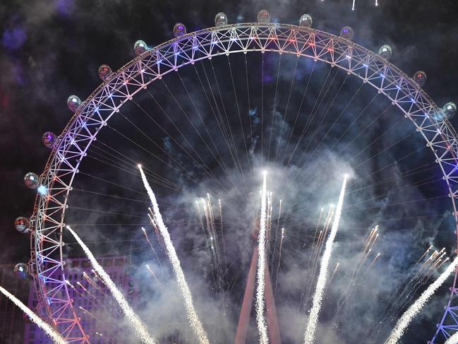 Fireworks explode around the London Eye during New Year's celebrations. Picture: AFP