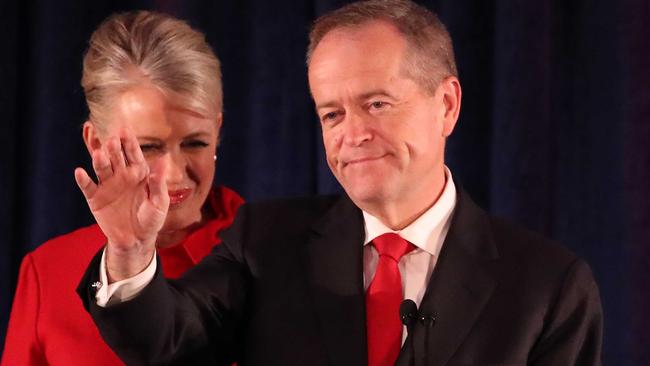 MELBOURNE, AUSTRALIA - MAY 18: Leader of the Opposition and Leader of the Labor Party Bill Shorten, flanked by his wife Chloe Shorten concedes defeat following the results of the Federal Election at Hyatt Place Melbourne on May 18, 2019 in Melbourne, Australia. Prime Minister Scott Morrison was re-elected today, securing another three-year team for the Liberal-National coalition following an intense five-week campaign against Bill Shorten and the Labor party.  (Photo by Scott Barbour/Getty Images)