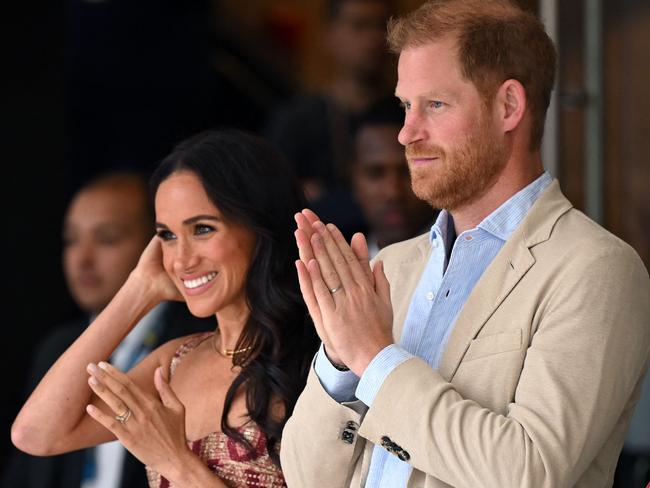 Meghan and Harry on their recent tour of Colombia. Picture: RAUL ARBOLEDA / AFP