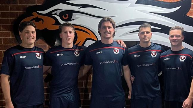 Erina Eagles players (left to right) Jake Elliott, Finn Douch, Oliver Clements, Toby Elliott and Zade Besley. Photo taken ahead of the 2023 Central Coast Rugby League grand final. Picture: supplied