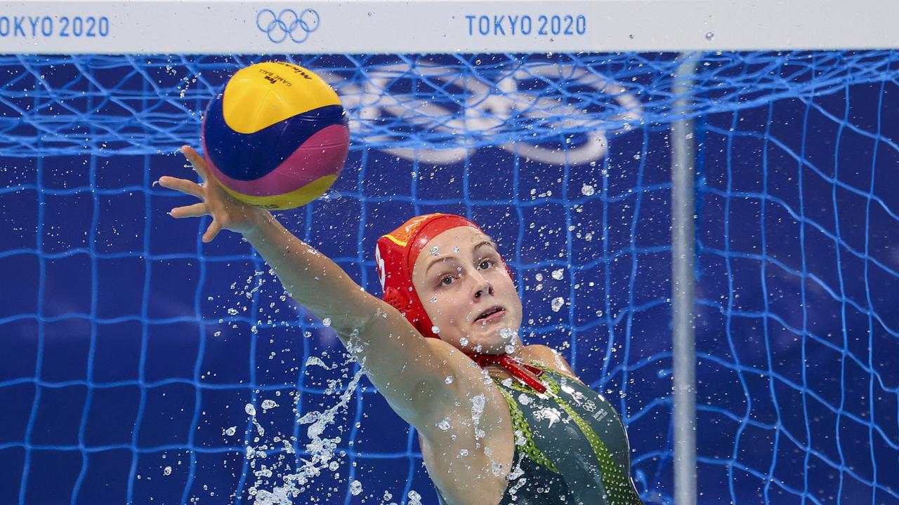 Gabriella Palm making a save for Australia at the Tokyo Olympics.