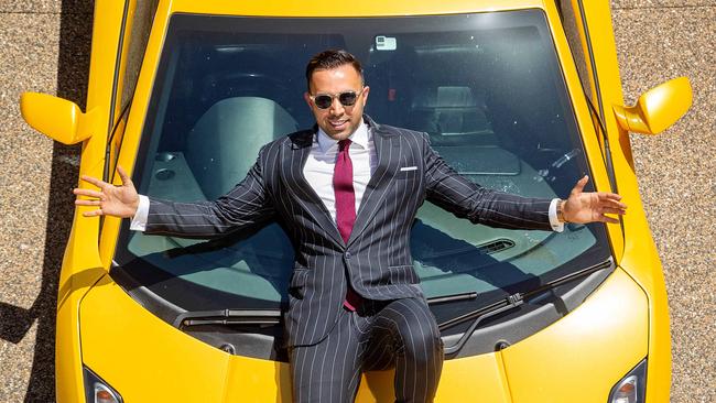 Multi-millionaire Melbourne real estate agent Zed Nasheet in front of his Lamborghini. Picture: Mark Stewart