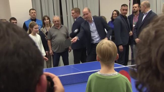 Prince William ping pongs with Ukrainian refugees