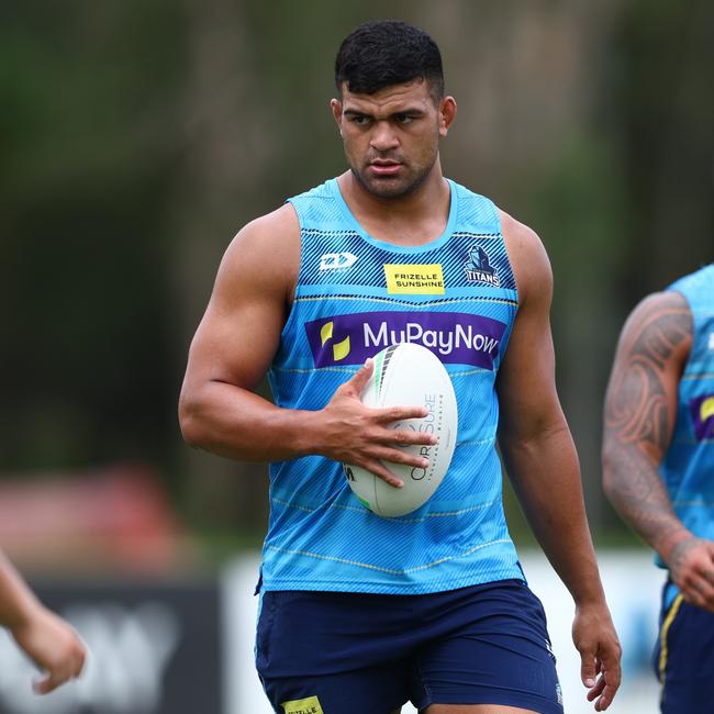 David Fifita during a Gold Coast Titans NRL training session. Picture: Chris Hyde/Getty Images