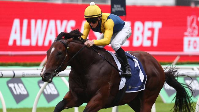 James McDonald rode Storm Boy to victory in the Skyline Stakes last start but Ryan Moore will take over the ride in the Golden Slipper. Picture: Jeremy Ng/Getty Images