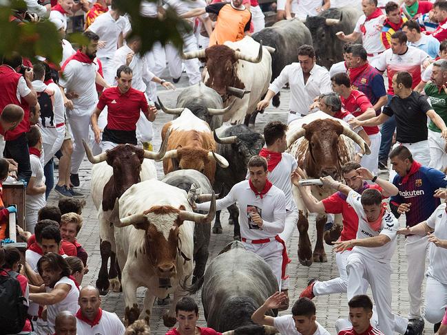 Participants in the Pamplona bull-running festival last year. Picture: AFP.