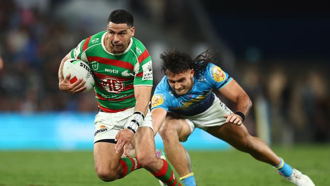 Cody Walker of the Rabbitohs makes a break. (Photo by Chris Hyde/Getty Images)