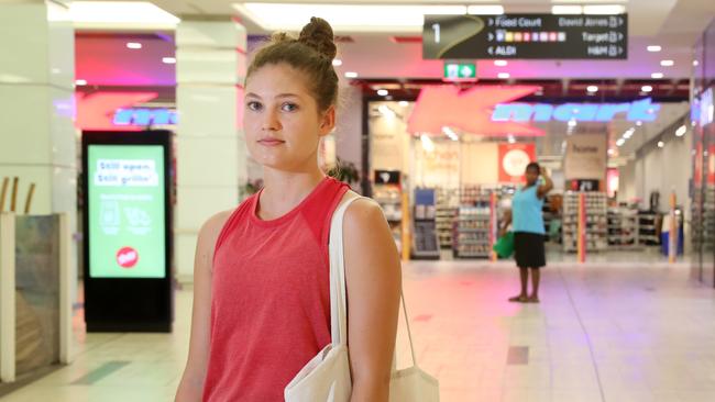 Nikkila Goulding shopping at the empty Indooroopilly shopping centre. Picture: Liam Kidston