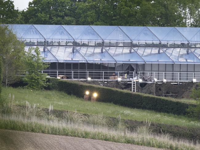This is the glass marquee which will be used for the wedding reception of Pippa Middleton and James Matthews in Bucklebury, Berkshire. Picture: Neil P. Mockford/Getty Images