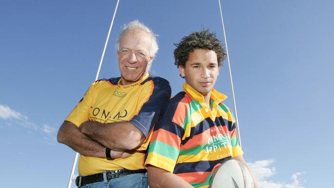 Warren Carey and Vitori Buatava (l to r) pictured in 2004.. PicAnnLouise/Hovey - sport rugby union