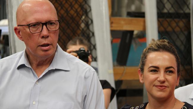 Federal Opposition leader Peter Dutton with NT Chief Minister Lia Finocchiaro in Alice Springs on Wednesday, January 29, 2025. Picture: Gera Kazakov