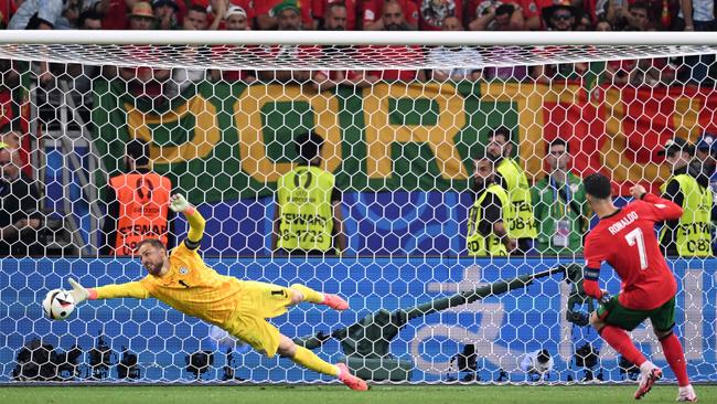 Slovenia's goalkeeper Jan Oblak fails to save Ronaldo’s penalty in the shootout. Picture: AFP