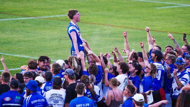 Beerwah Bulldogs player Tristan Roselt celebrates the win. Picture: Annie Rapmund/Photo’s by Annie