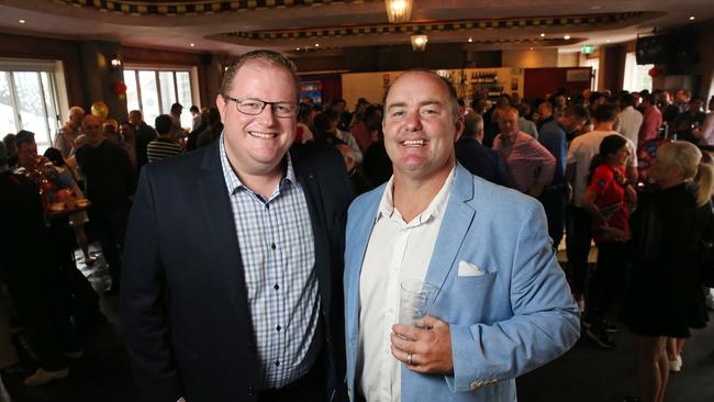 Radio hosts Mark Levy and Mark Riddell pictured at the Year of the Pig Party held at Moore Park in Sydney. Picture: Richard Dobson