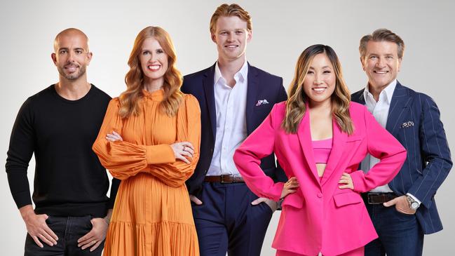 Shark Tank Australia’s 2023 sharks: Sabri Suby, Dr Catriona Wallace, Davie Fogarty, Jane Lu and Robert Herjavec. Picture: Supplied