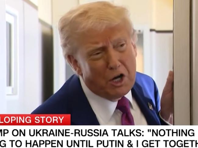 The US has all but quashed any hopes of successful peace talks between Ukraine and Russia, made evident by a snappy Donald Trump outburst on Air Force One. Picture: CNN