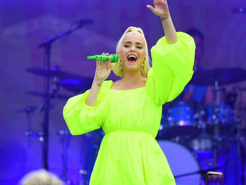 American singer Katy Perry performs during the FIGHT ON, a concert for bushfire-affected communities at Pioneer Park Recreation Reserve in Bright, Victoria. Picture: AAP Image/James Ross.