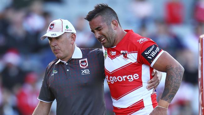 Paul Vaughan limped off injured in the first half. (Photo by Mark Kolbe/Getty Images)