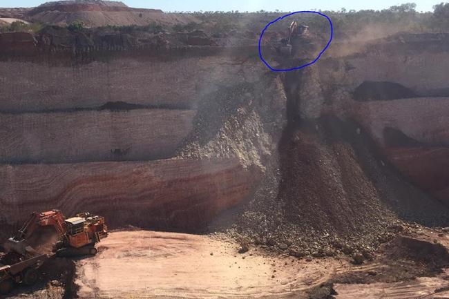 A pit wall collapse at Bootu Creek mine. This is not the Collapse that killed Craig Butler. Picture: Supplied