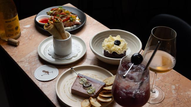 Lamb merguez, beetroot tartare, duck parfait and caponata cones at Wild Legs Wine Room in Wyandra St, Newstead. Picture: David Kelly