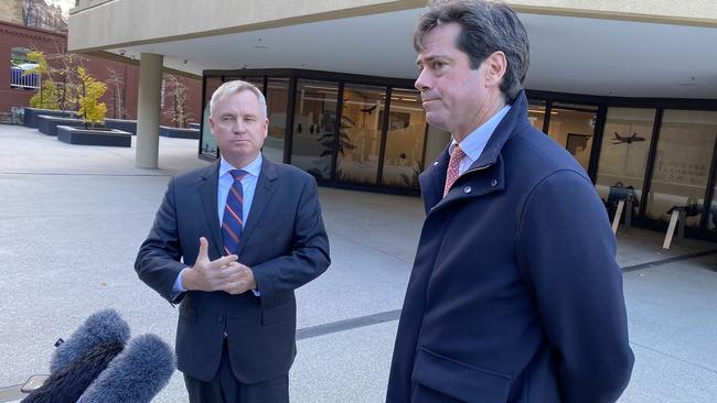 Jeremy Rockliff with Gillon McLachlan. Picture: Brett Stubbs