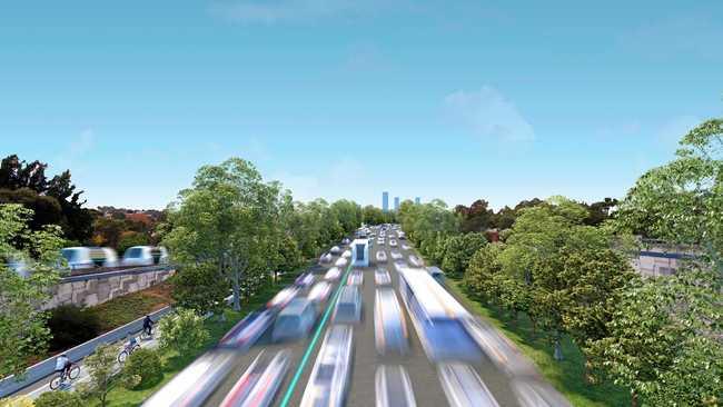 Victoria's vision of The Monash Freeway with only automated and electric vehicles.