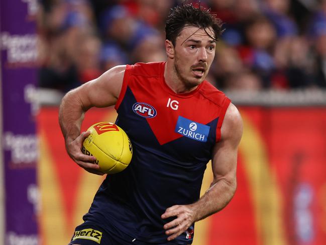 MELBOURNE - June 12 : AFL.   Michael Hibberd of the Demons during the round 13  AFL match between Melbourne and Collingwood at the MCG on June 12 , 2023, in Melbourne, Australia. Photo by Michael Klein.