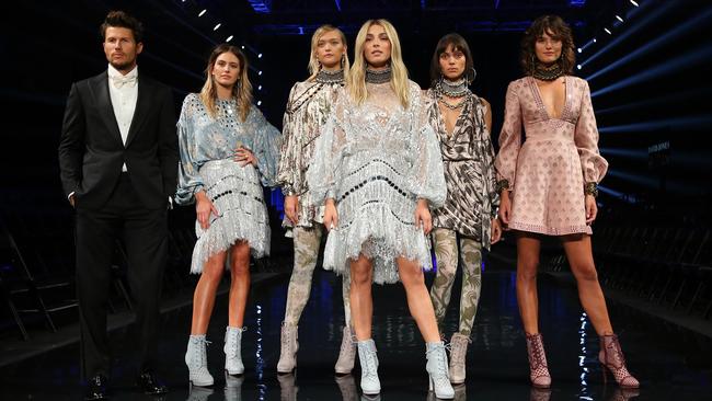 Jason Dundas, Jesinta Campbell, Gemma Ward, Jessica Gomes, Jesinta Campbell, Charlee Fraser and Montana Cox strike a pose. Picture: Adam Taylor