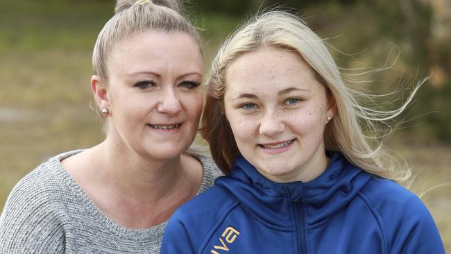 Susie Abberfield with her daughter Paige, who last year was hit by a four-wheel drive. Picture: Justin Lloyd