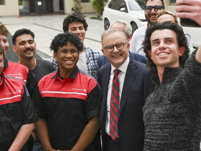 CANBERRA, Australia - NewsWire Photos - November 4, 2024: Prime Minister Anthony Albanese, Minister for Education, Jason Clare and Minister for Skills and Training Andrew Giles meet with TAFE and University students at Parliament House in Canberra. Picture: NewsWire / Martin Ollman