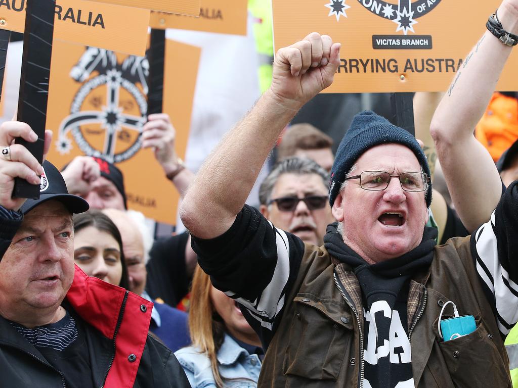 Unions workers rally at Parliament House in 2019. Picture: Getty