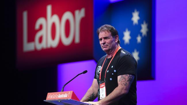 CFMEU Victoria Secretary John Setka delivers a speech on day two of the Labor Party National Conference in Adelaide, Monday, December 17, 2018. Labor's 48th National Conference will be held from December 16-18, 2018 at the Adelaide Convention Centre. (AAP Image/Lukas Coch) NO ARCHIVING