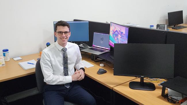 Aidan Stevens, 22, works as a junior software developer and is completing a Bachelor of IT to assist with travel and overseas work.