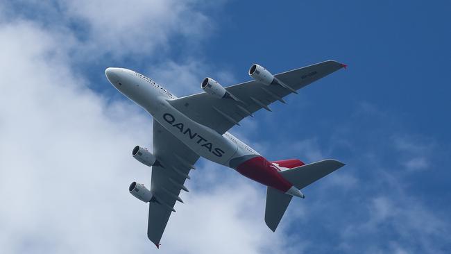 SYDNEY, AUSTRALIA - NewsWire Photos, NOVEMBER 09 2021: A view of the Qantas A380 returns to the skies and flies in over Sydney Harbour today. Picture: NCA Newswire / Gaye Gerard