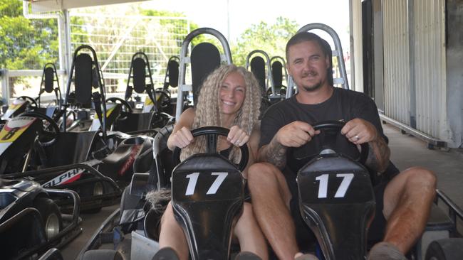 Cairns Kart Hire owners Erin and Elliot Outman are back in business as they urge locals and tourists to get behind the wheel of their go-carts before the end of the school holidays.