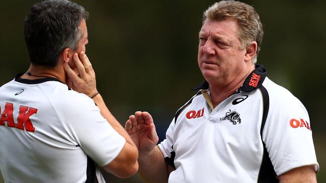 Phil Gould talks to Ivan Cleary at Panthers training in 2014. Picture: Renee McKay/Getty