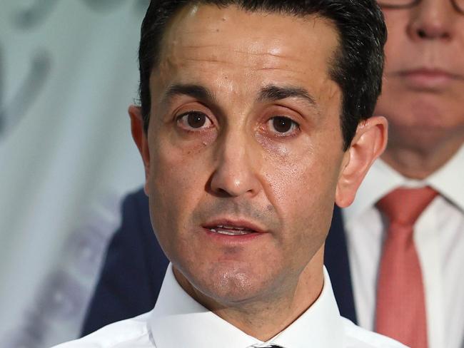 BRISBANE, AUSTRALIA - NewsWire Photos OCTOBER 4, 2024: David Crisafulli speaks to the media at a Beyond DV announcement during the oppositionÃs election campaign. Picture: NewsWire/Tertius Pickard