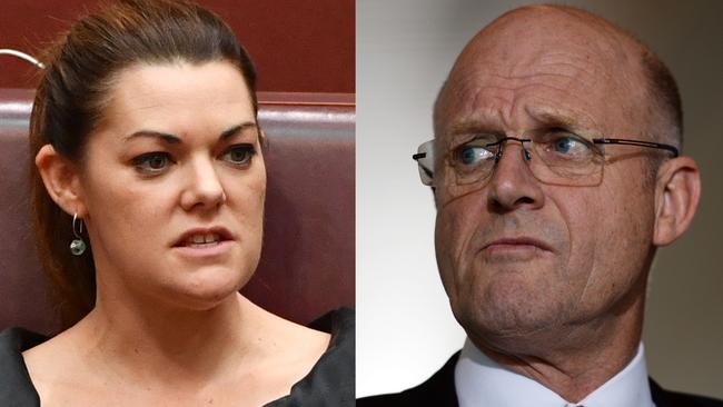 Greens Senator Sarah Hanson-Young and Liberal Democrats senator David Leyonhjelm have been caught in a bitter dispute for more than a year. Picture: AAP 