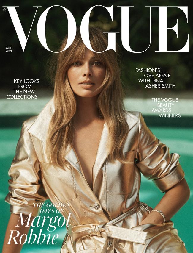 Margot Robbie on the cover of British Vogue August 2021 issue. Picture: Lachlan Bailey/Vogue