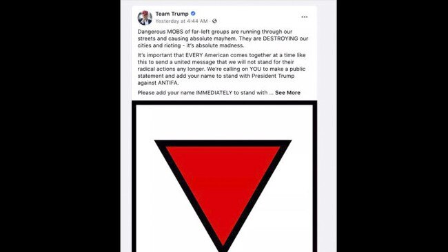 The Trump campaign ad removed by Facebook. Picture: AFP