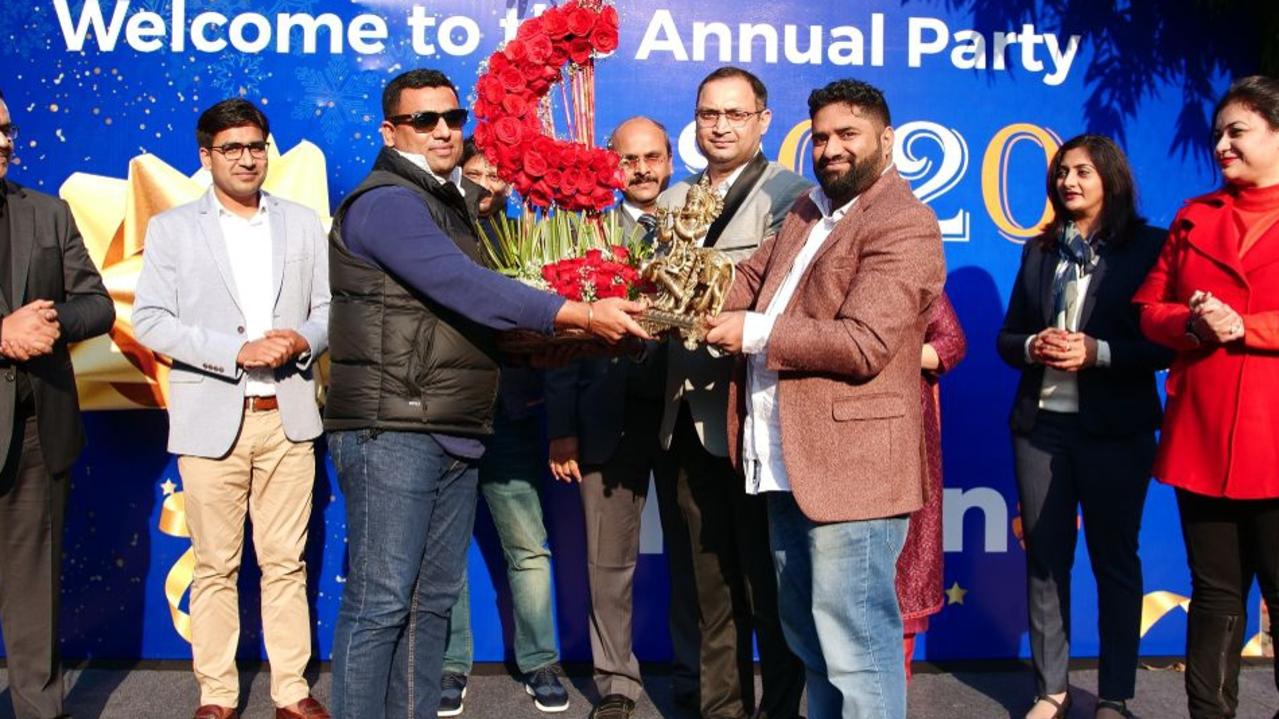 Kalkine chief executive Kunal Sawhney and staff in India at the company’s 2020 party.