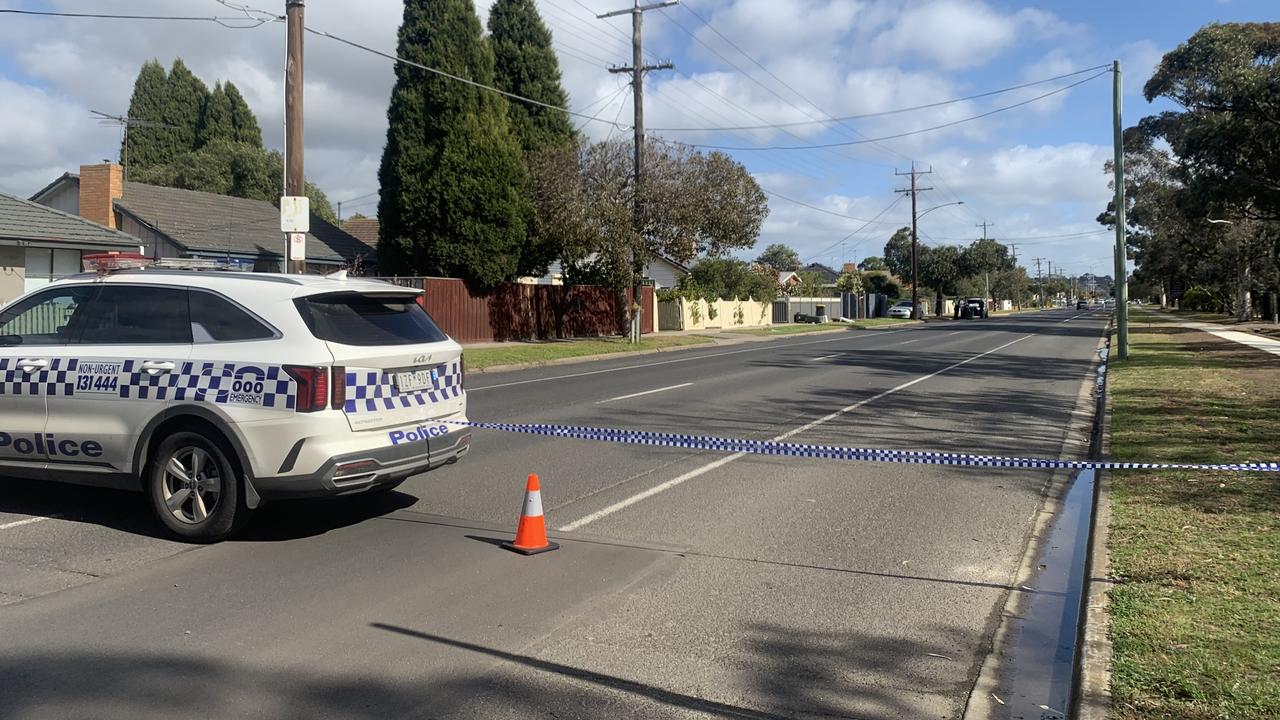 Police block Purnell Rd where a woman was found dead on Saturday morning. Photo: Lincoln Holmes.