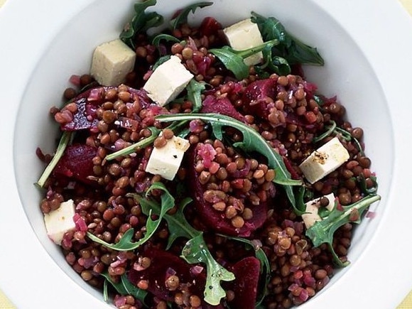 Warm beetroot and lentil salad.