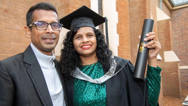 Monika Gamalath and Dulantha Sujeewani Rajapakshe Appuhamilage celebrate Dulantha's Master of Business graduation. UniSQ graduation ceremony at Empire Theatre. Wednesday, June 28, 2023