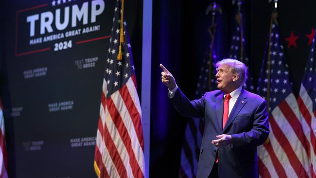 Donald Trump arrives for an event in Davenport, Iowa. His visit follows those by potential challengers for the GOP presidential nomination, Florida Gov. Ron DeSantis and former U.N. Ambassador Nikki Haley. Picture: Getty Images/AFP.