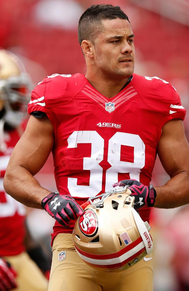 Jarryd Hayne during an unsuccessful attempt to breaking into the US’s NFL. Picture: Getty Images