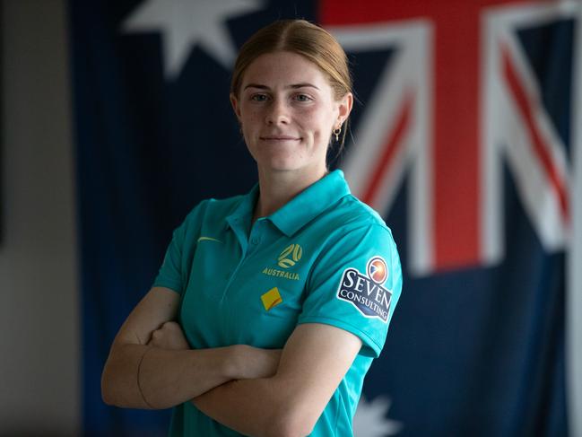 MELBOURNE, AUSTRALIA - JULY 03: Cortnee Vine during an Australia Matildas portrait session ahead of the 2023 FIFA Women's World Cup at La Trobe University Sports Fields on July 03, 2023 in Melbourne, Australia. (Photo by Mackenzie Sweetnam/Getty Images)