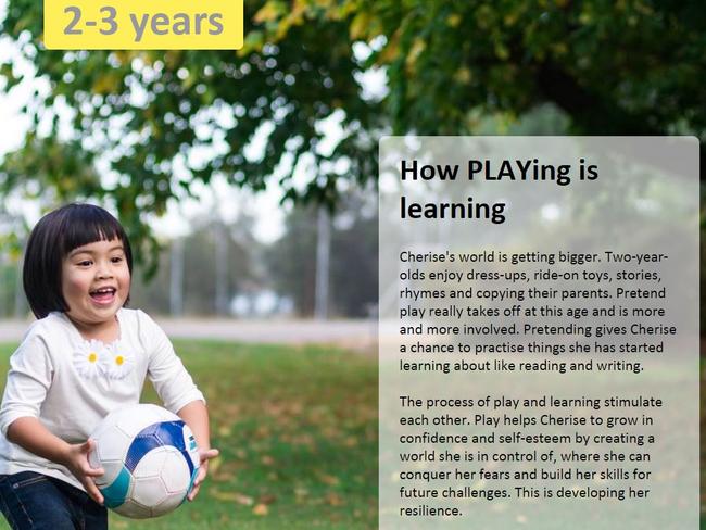 Play is something the website says is important to children’s development.