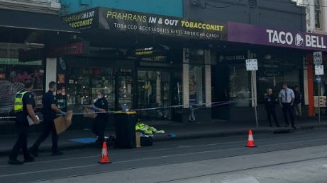 Police at the scene where a man was stabbed on Chapel St. Picture: X