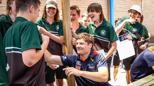 Harry Schoenberg signing autographs at Waikerie High. Picture: Tom Huntley